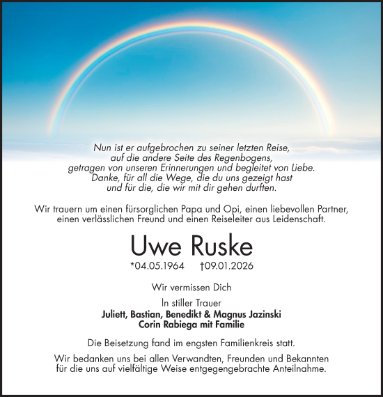 Traueranzeige von Uwe Ruske von Lausitzer Rundschau