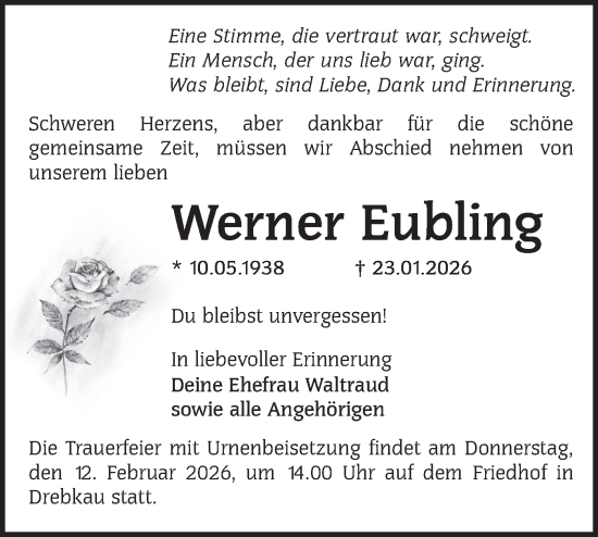 Traueranzeige von Werner Eubling von Lausitzer Rundschau