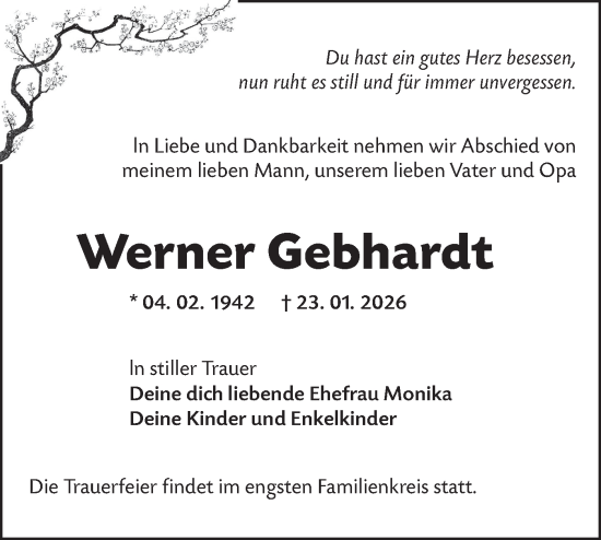 Traueranzeige von Werner Gebhardt von Ausg. LR Spreewald RS