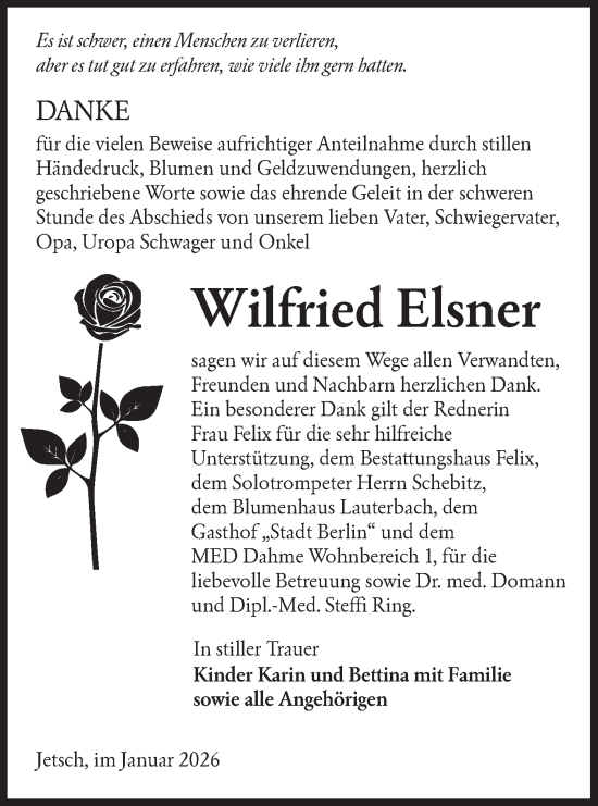 Traueranzeige von Wilfried Elsner von Ausg. LR Spreewald RS